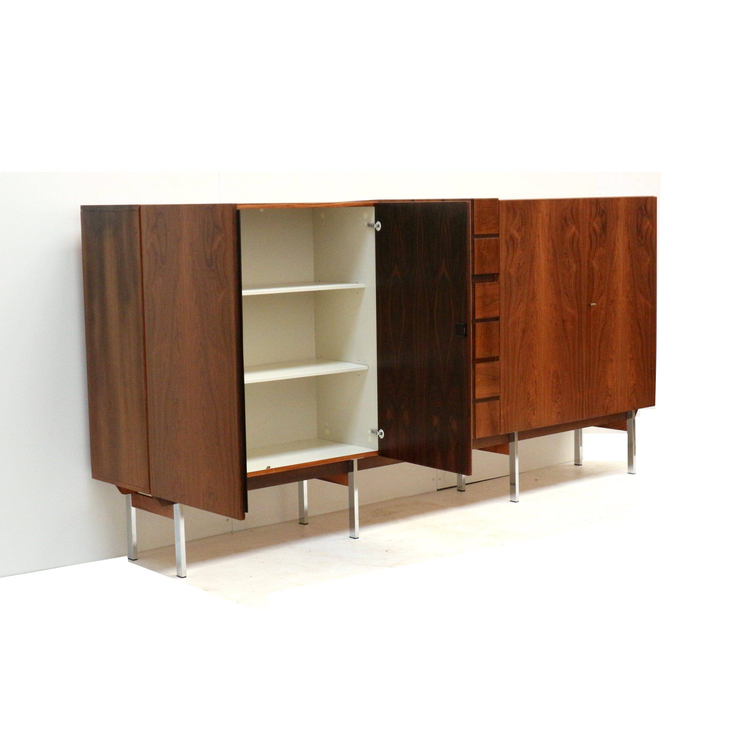 Unique vintage design sideboard made of rosewood with a bar section from the 1960s