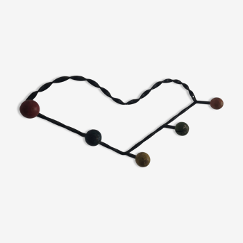 Vintage 1960 heart coat rack with 5 ball hooks - 60 cm