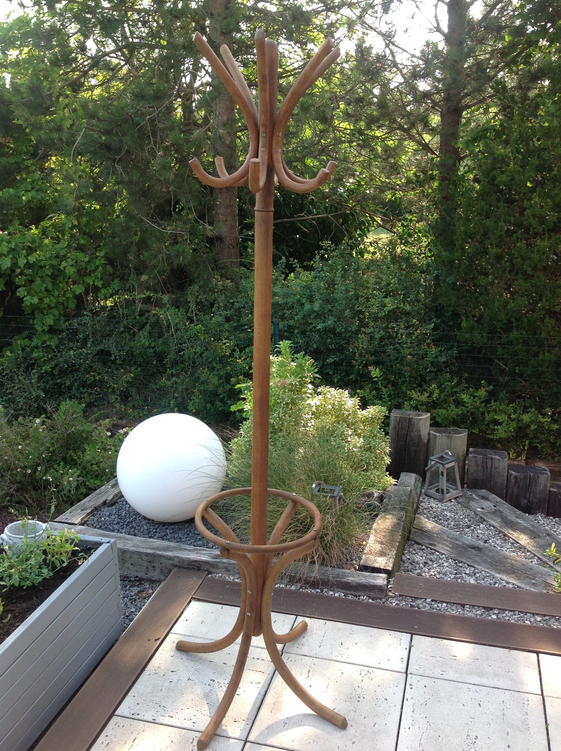 Six-headed coat holder in curved wood vintage 40s-50s