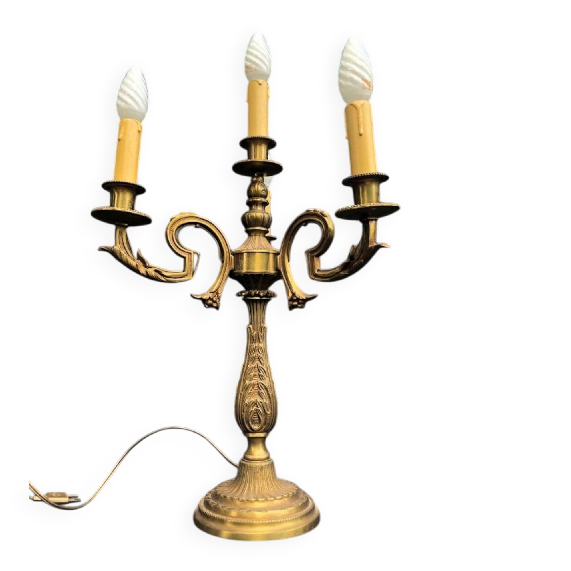 Vintage French Bronze and Brass Table Lamp: Louis XVI Style, 4-Branch C1950