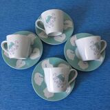 Ensemble de 4 tasses et leur soucoupe en porcelaine, motif méduse signé yves blayo