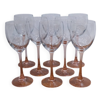 Very Beautiful Set of 8 Vintage Pink Footed Water Glasses
