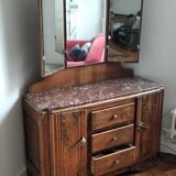 Solid wood dresser with triptych mirror and marble top