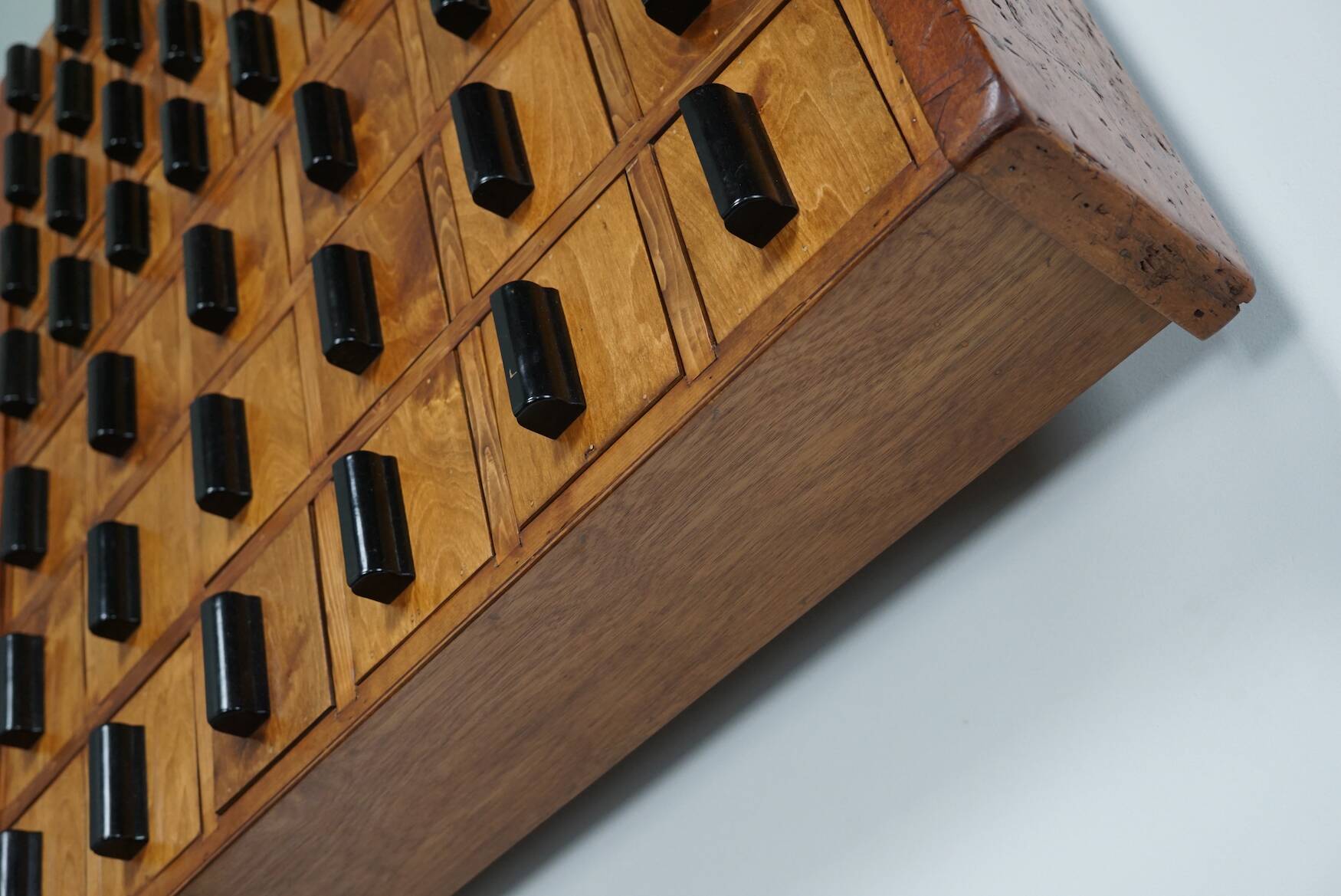 Dutch industrial apothecary cabinet in beech/pine, circa 1950s