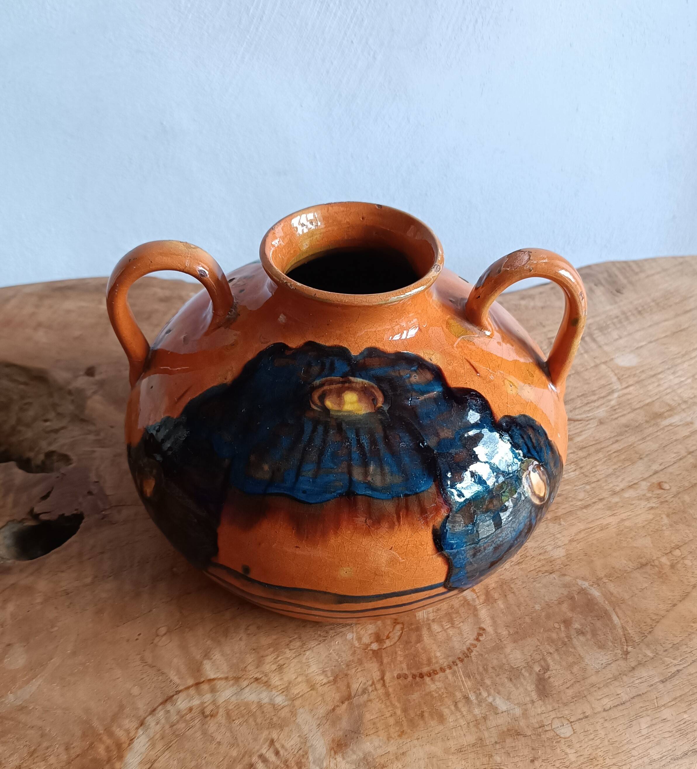 Emile SIMONOD (1893-1977) Glazed ceramic vase with handles Savoie France