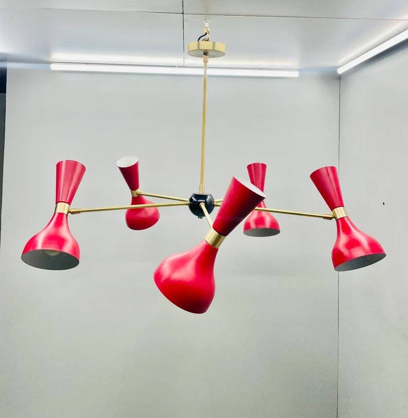 5 Arms Mid Century Sputnik Chandelier Diabolo Stilnovo Style, Modern Chandelier Ceiling Lamp Light