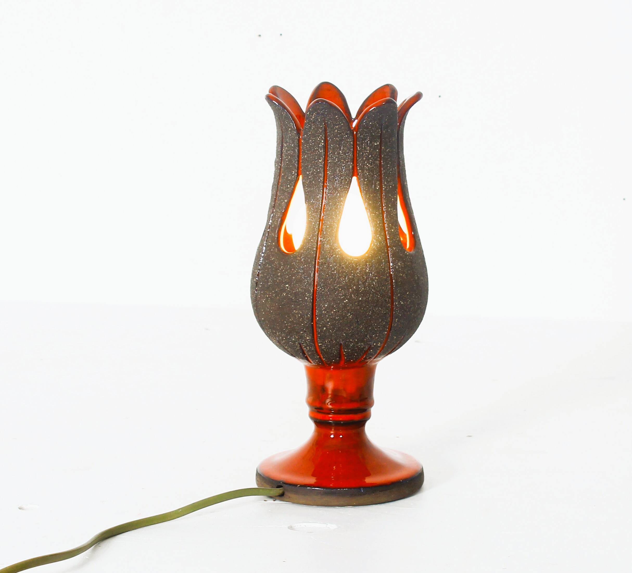 Handmade red ceramic table lamp, Sweden, 1970s