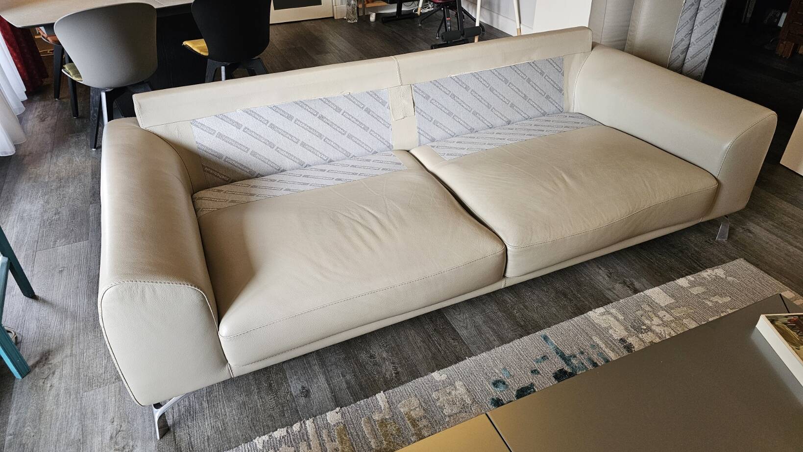 Roche Bobois grey leather 3-seater sofa