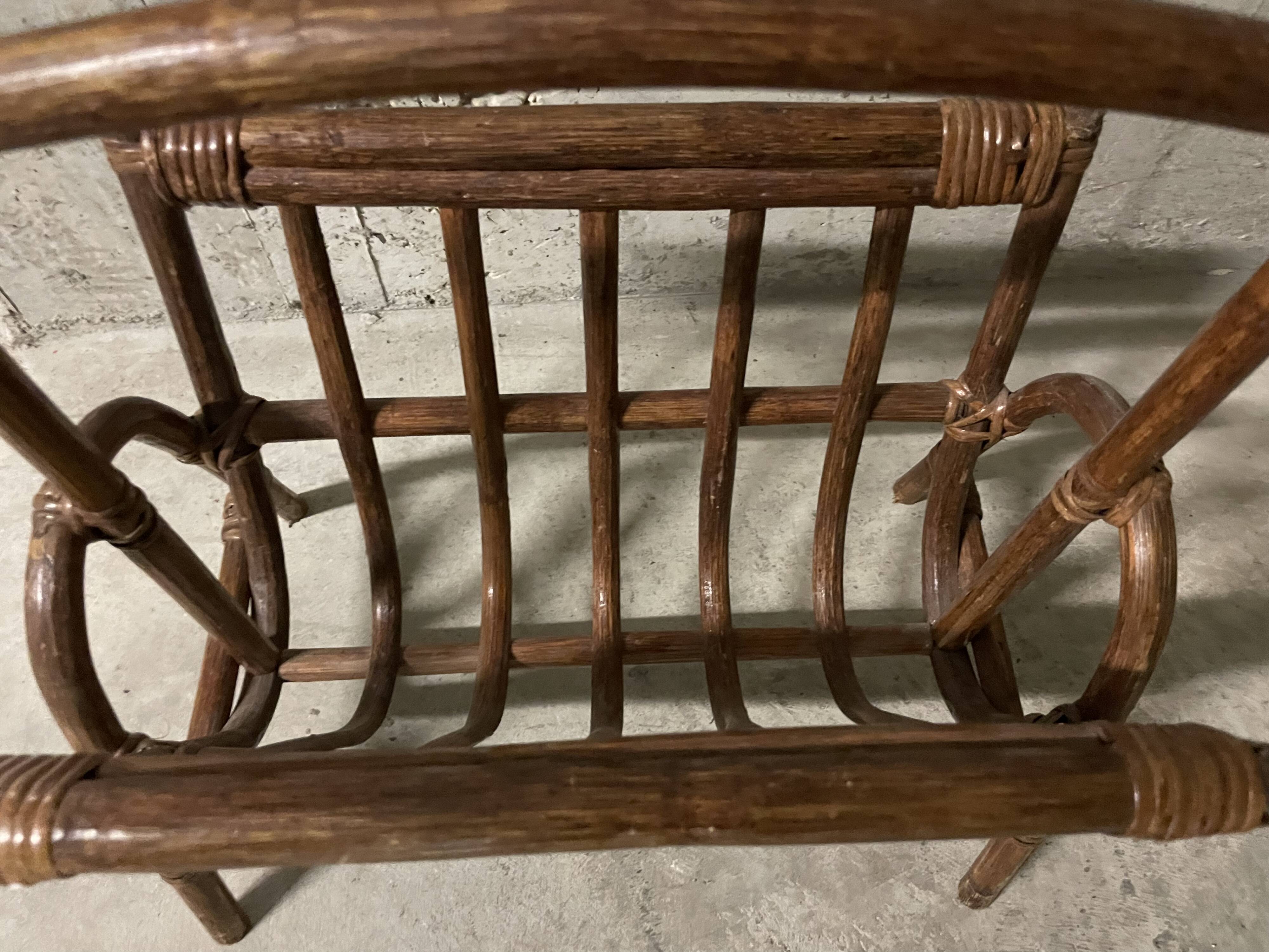 Rattan magazine rack from the 60s