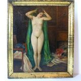 Peinture à l'huile originale d'époque représentant une femme nue