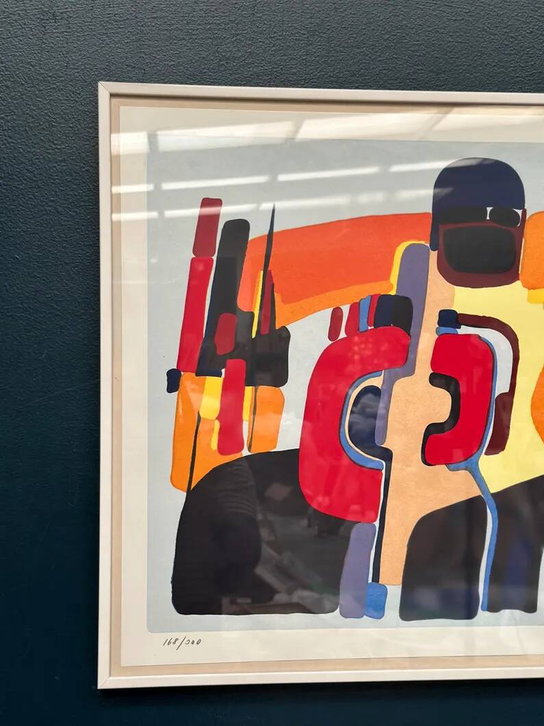 Original Swedish Colour Lithograph – “Composition” by Bo Thorén – Signed – Vintage & Framed