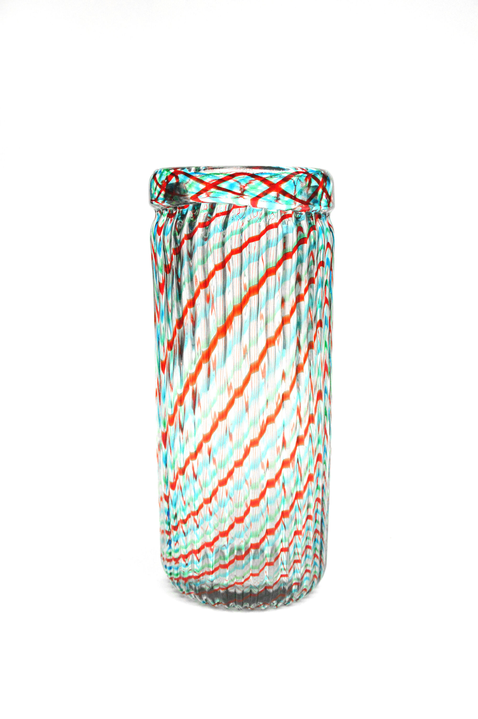 Ribbed Murano glass vase with half filigree decoration