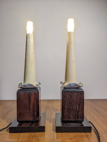 Deux lampes veilleuses Art Déco par Louis Prodhon 1930