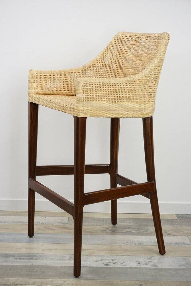 Wooden and rattan bar stool, France
