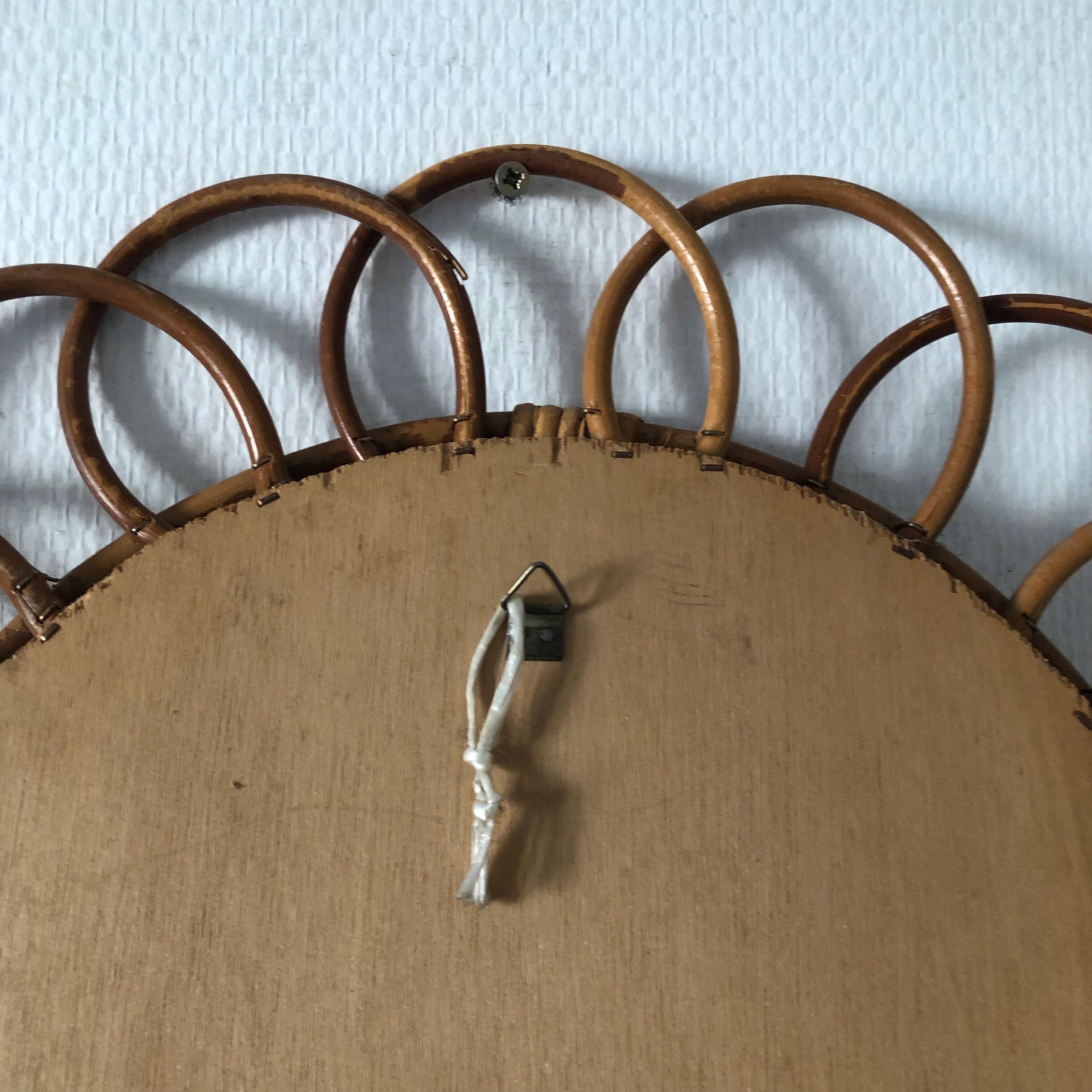Miroir soleil fleur rotin 43cm vintage 1960