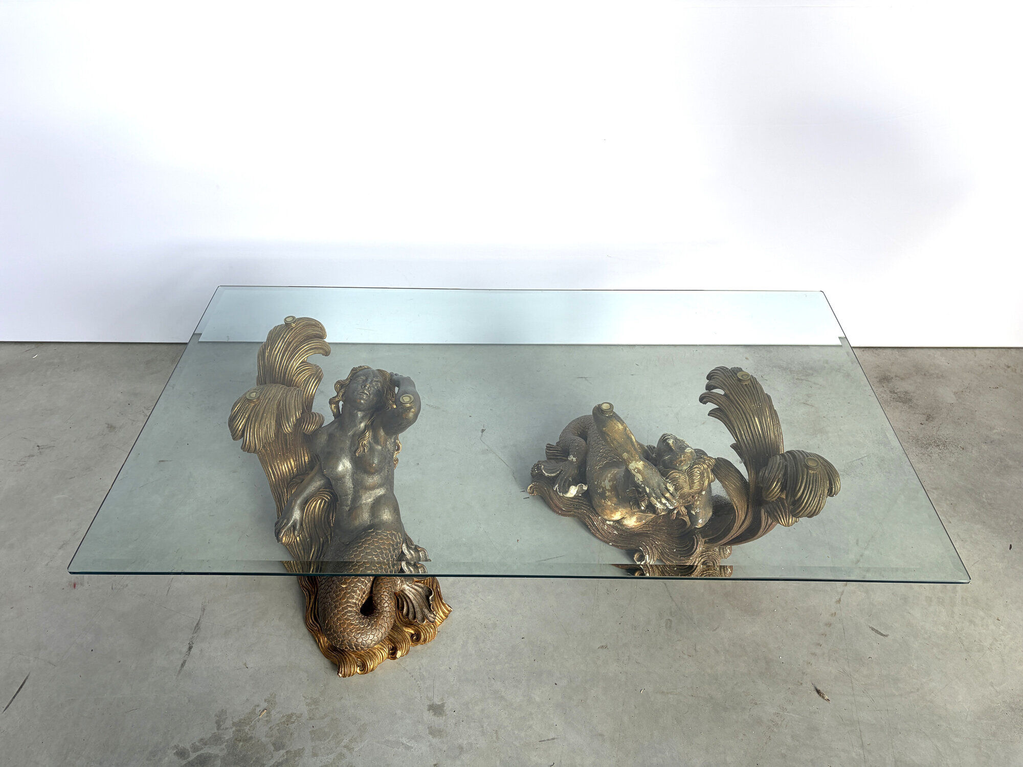 Vintage gilt wood mermaid coffee table, 1960s - Italy