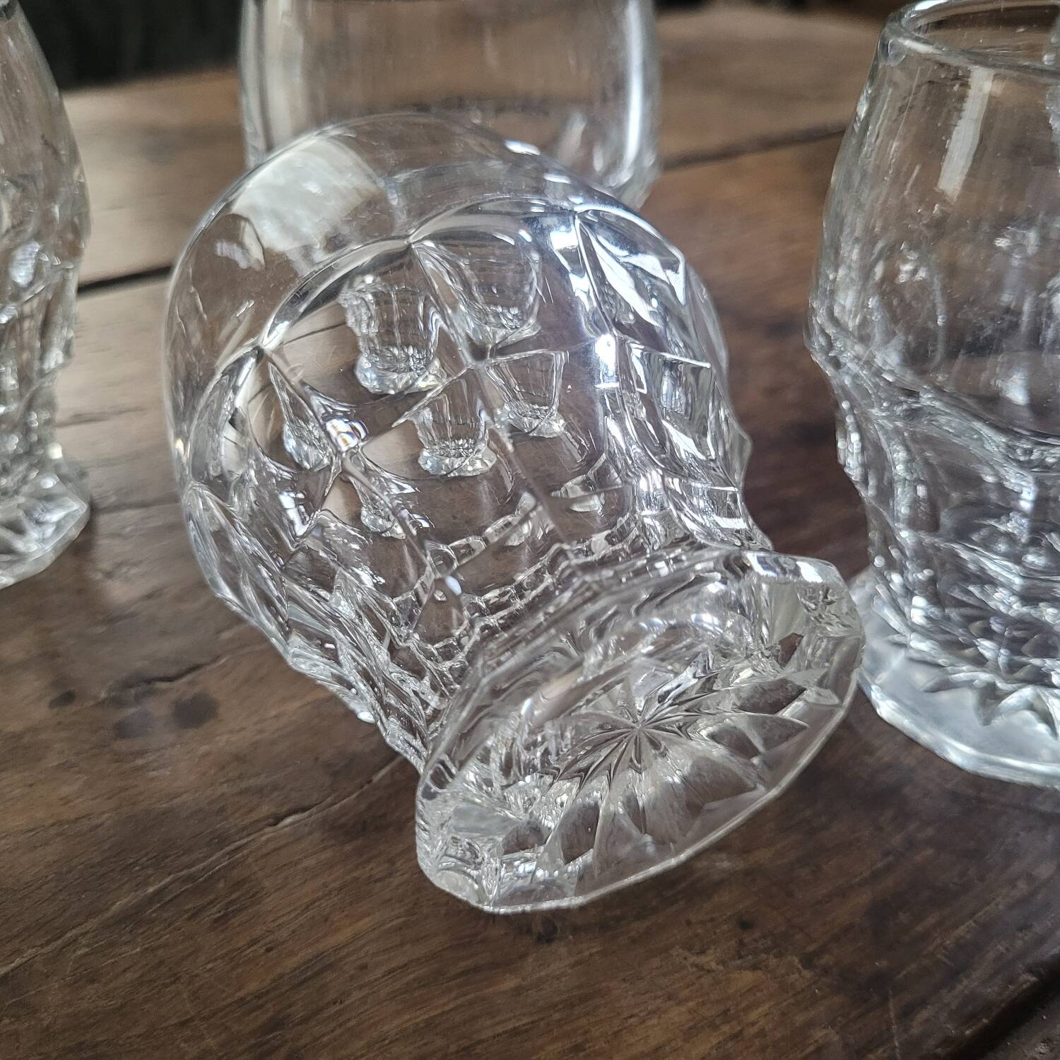 molded glass glasses with geometric decoration – France, 1950s