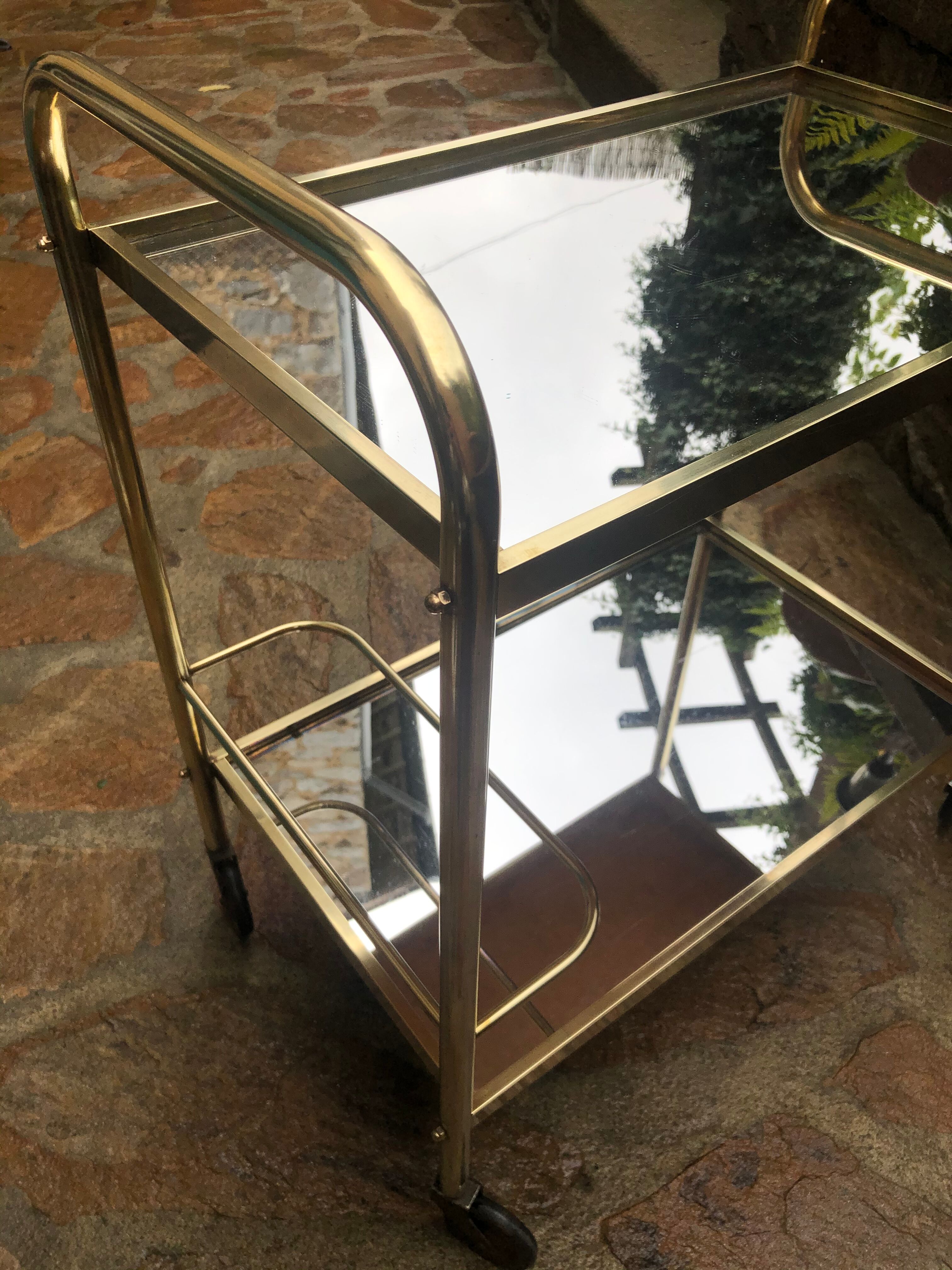 Golden rolling desserte vintage mirror trays