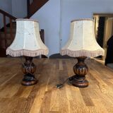 Set of two vintage table lamps with fabric shades