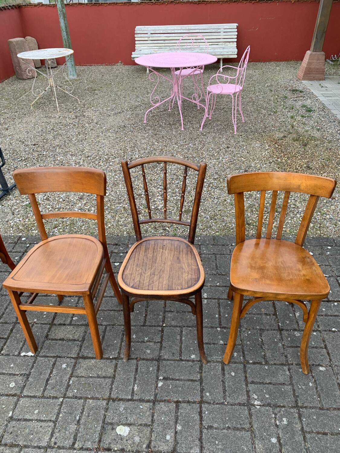 Set of 6 mismatched bistro chairs