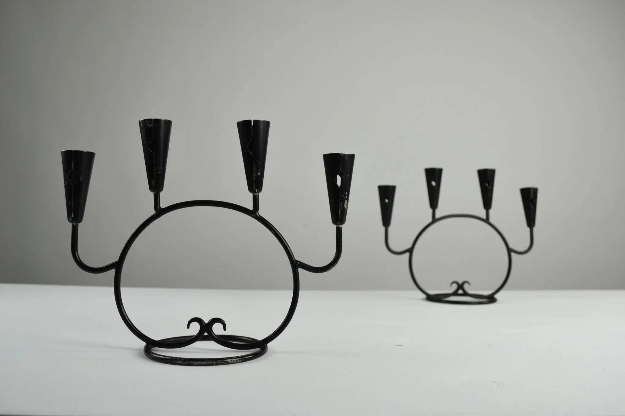 Pair of Candelabras by Nils “Kricke” Wahlström for Ystad-Metall, Sweden, 1950s