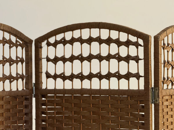 Paravent vintage en rotin et osier tressé – 3 panneaux – années 1970