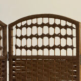 Vintage rattan and woven wicker screen – 3 panels – 1970s