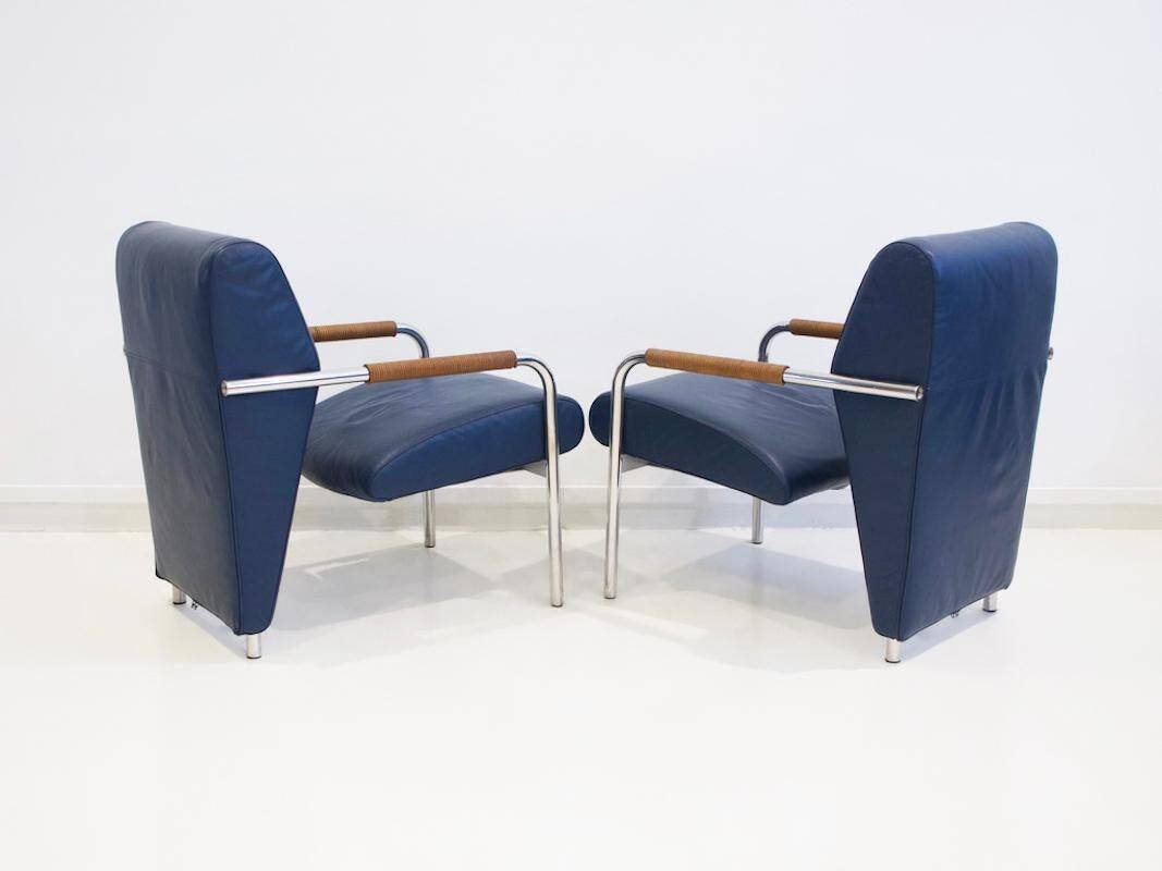 Pair of blue Niccola sun loungers by Andrea Branzi for Zanotta