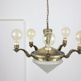 Vintage brass and glass chandelier, 40s