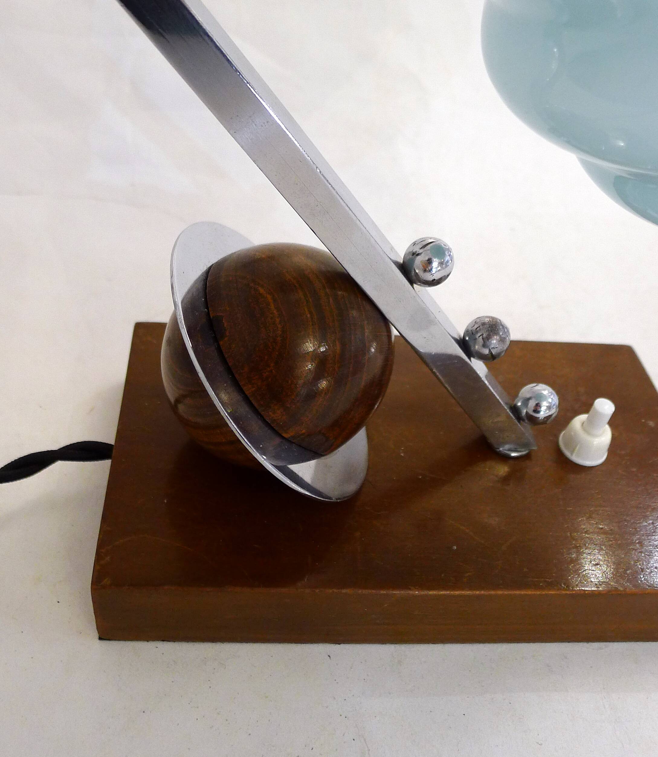 Lampe Art Déco, saturne & opaline bleue 1930'