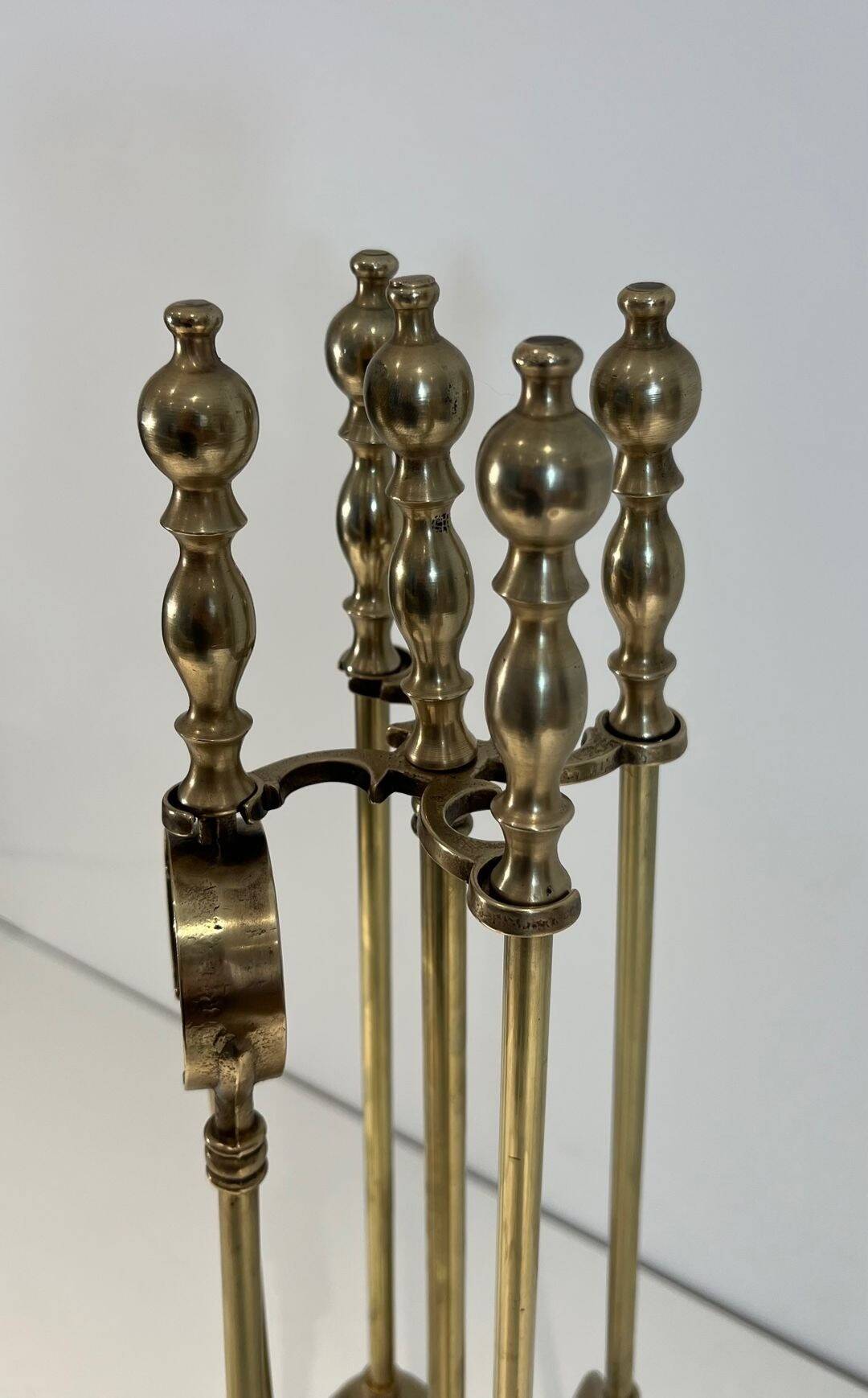 Neoclassical Fire Necessity in Brass with Ball Finials Empi