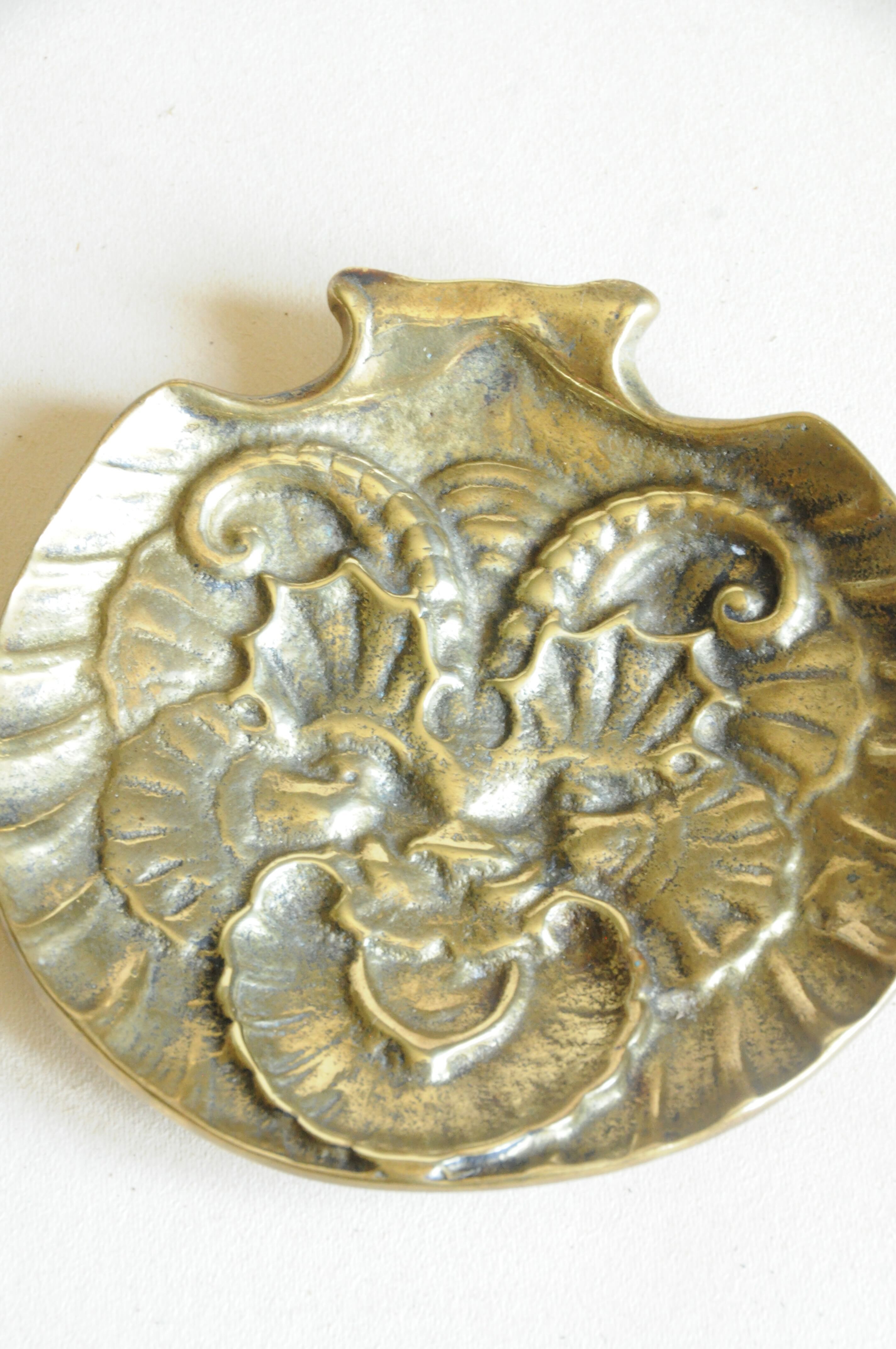 Antique Brass Catchall - Animal Motif and Shell Design