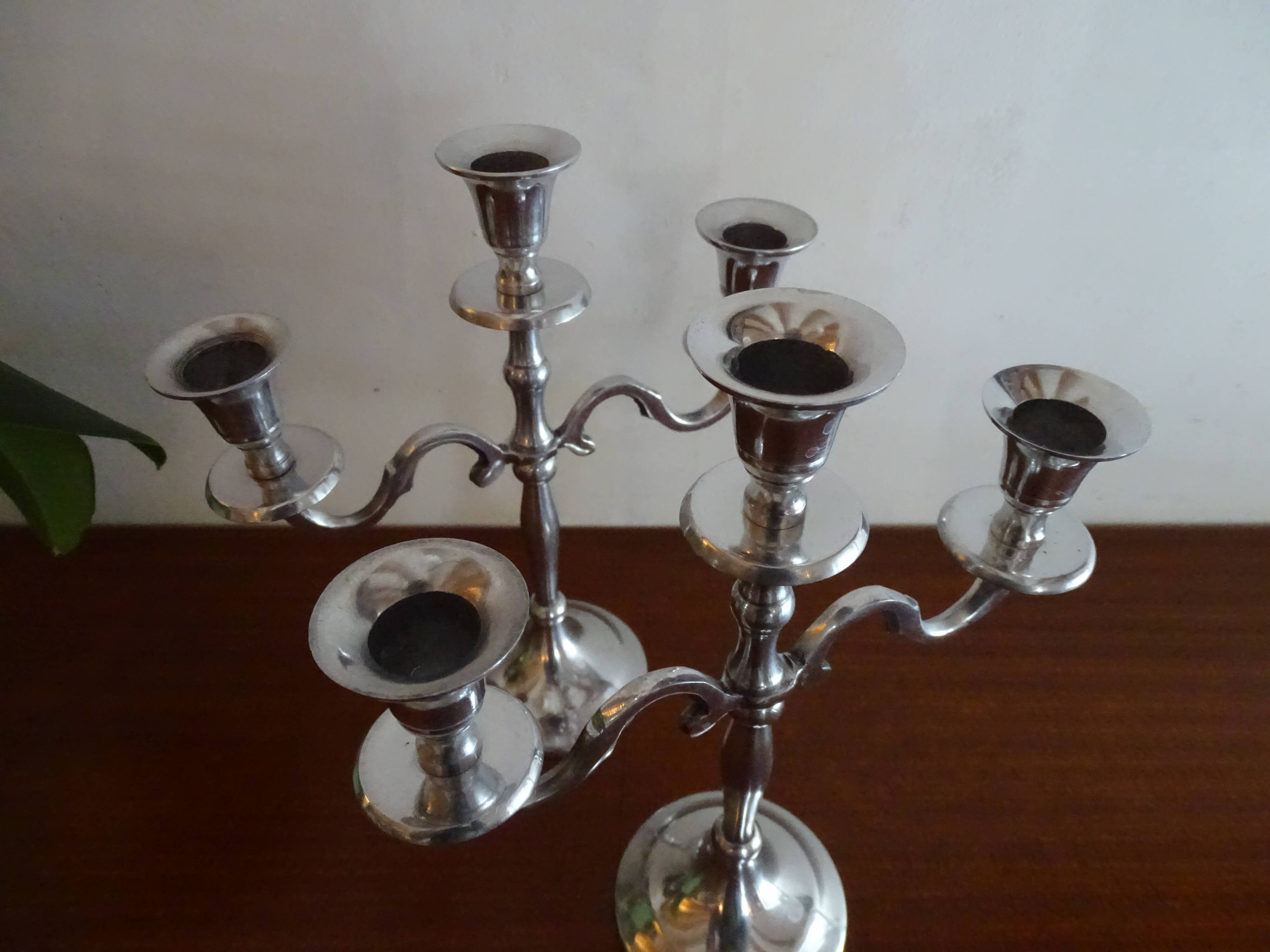 Pair of silver chandeliers alu vintage 3 burners