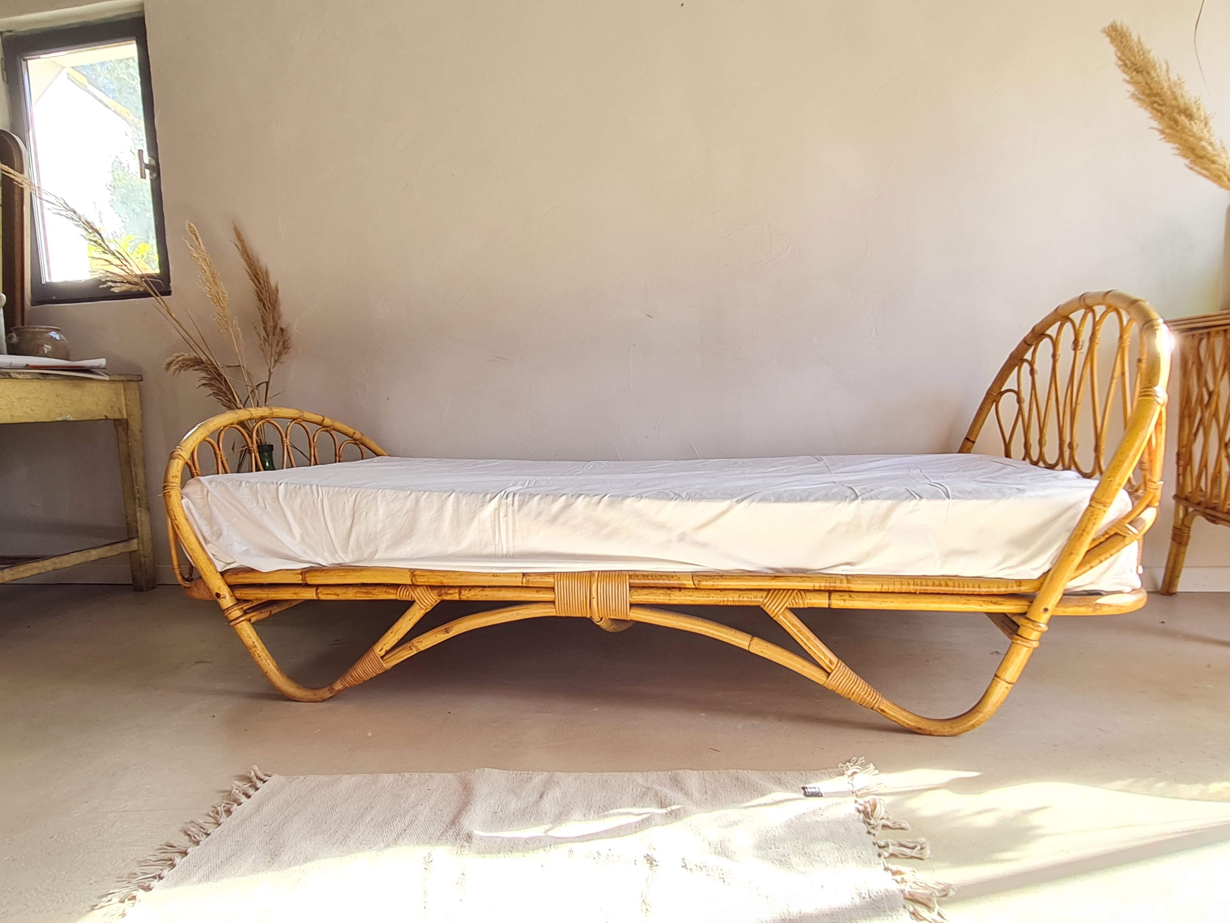 Vintage rattan and wicker bed