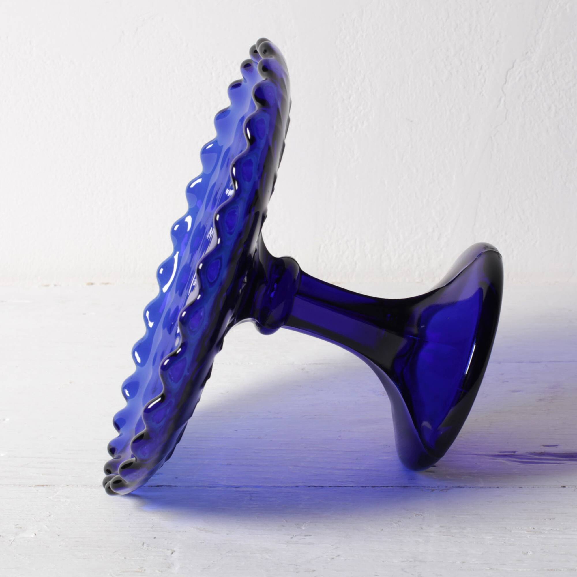 Blue Glass Cake Stand by Glimma Glasbruk / Glimåkra / Sweden / 1960s