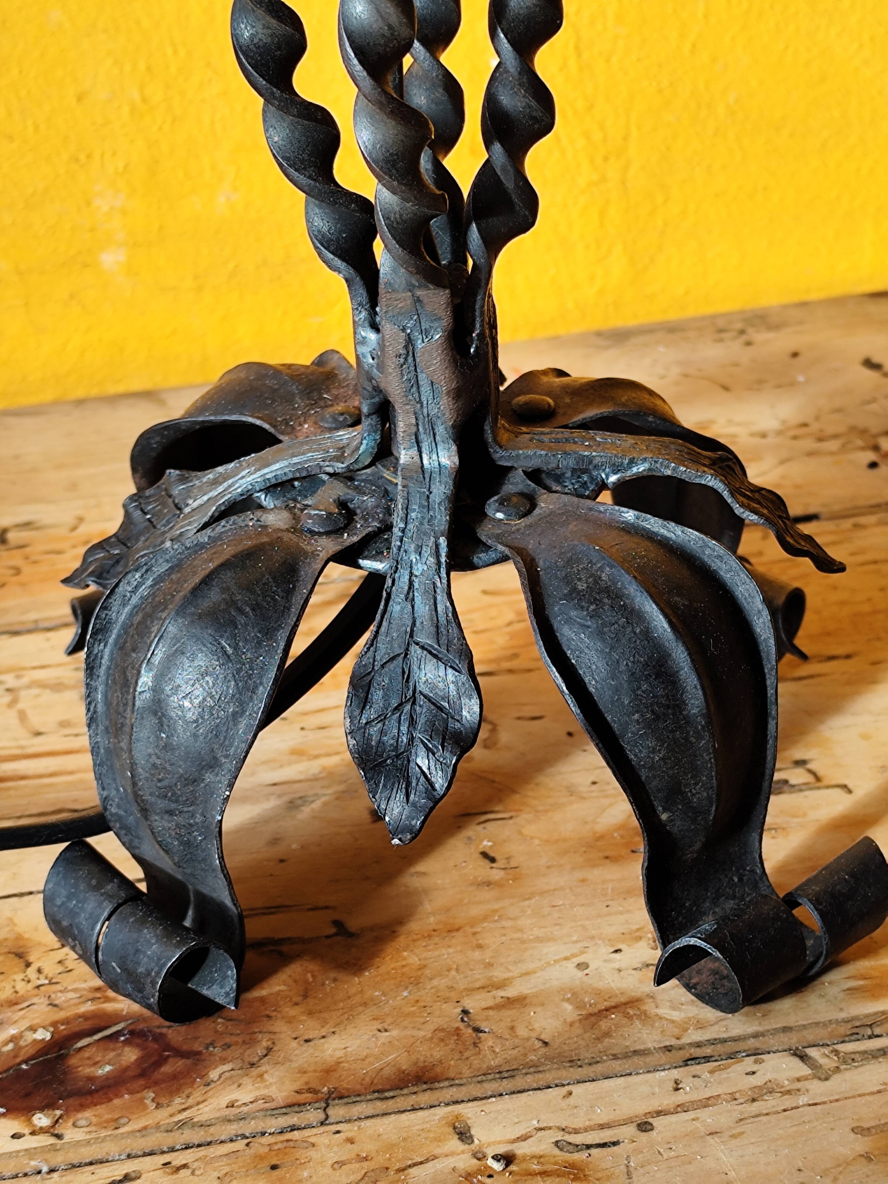 Old metal lamp and fake candle