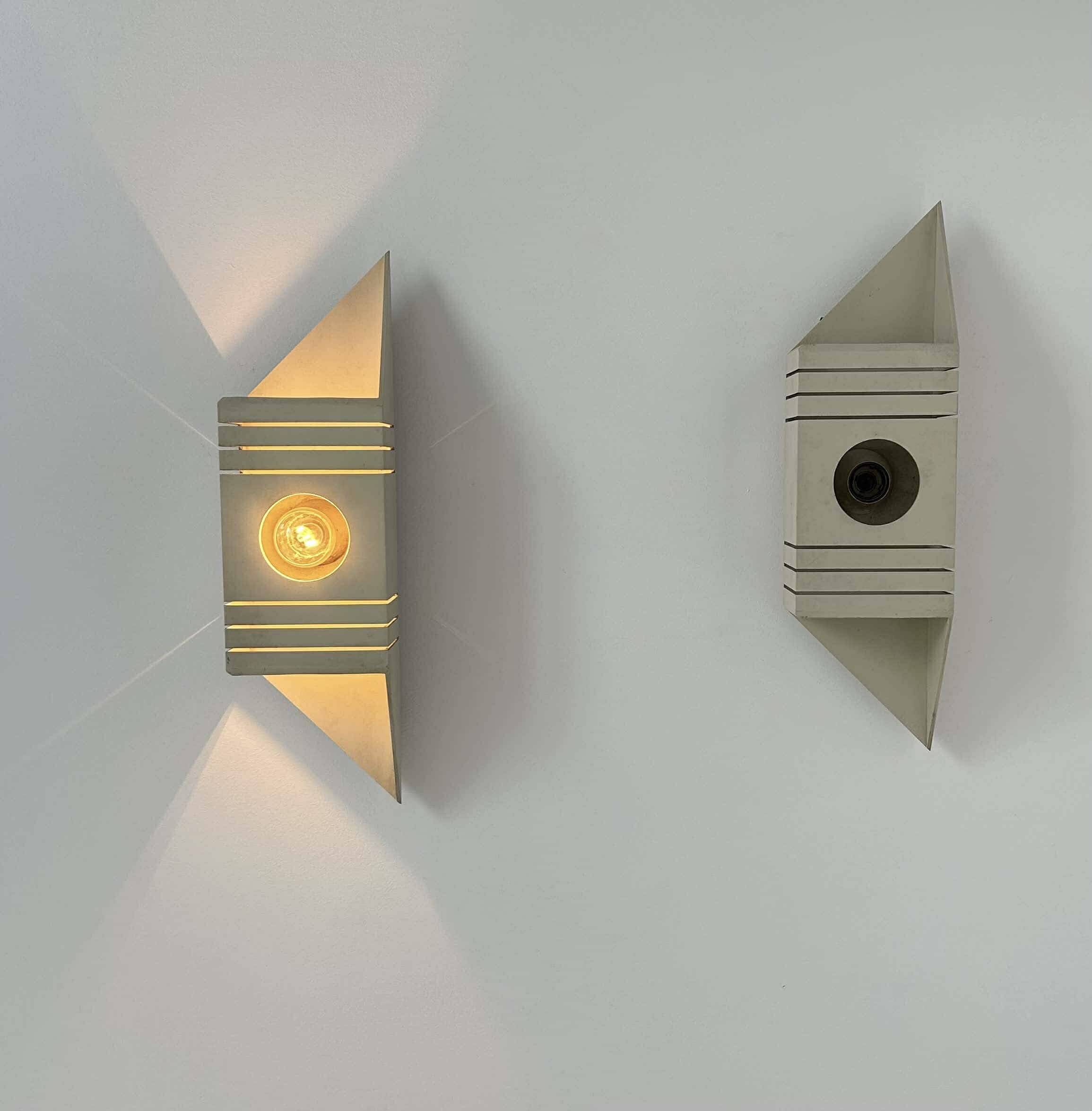Pair of vintage wall lights, matt white lacquered metal, France 1970