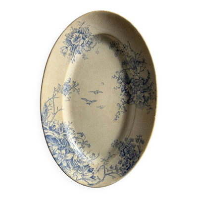 Plat de présentation oval bleu avec oiseaux