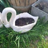 Swan-shaped garden vases in reconstituted stone