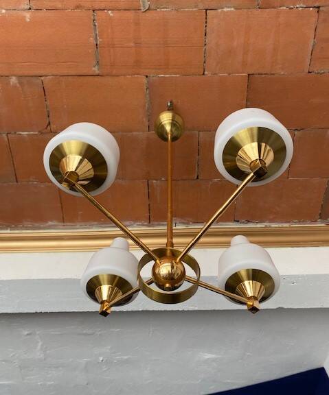 Vintage opaline golden chandelier
