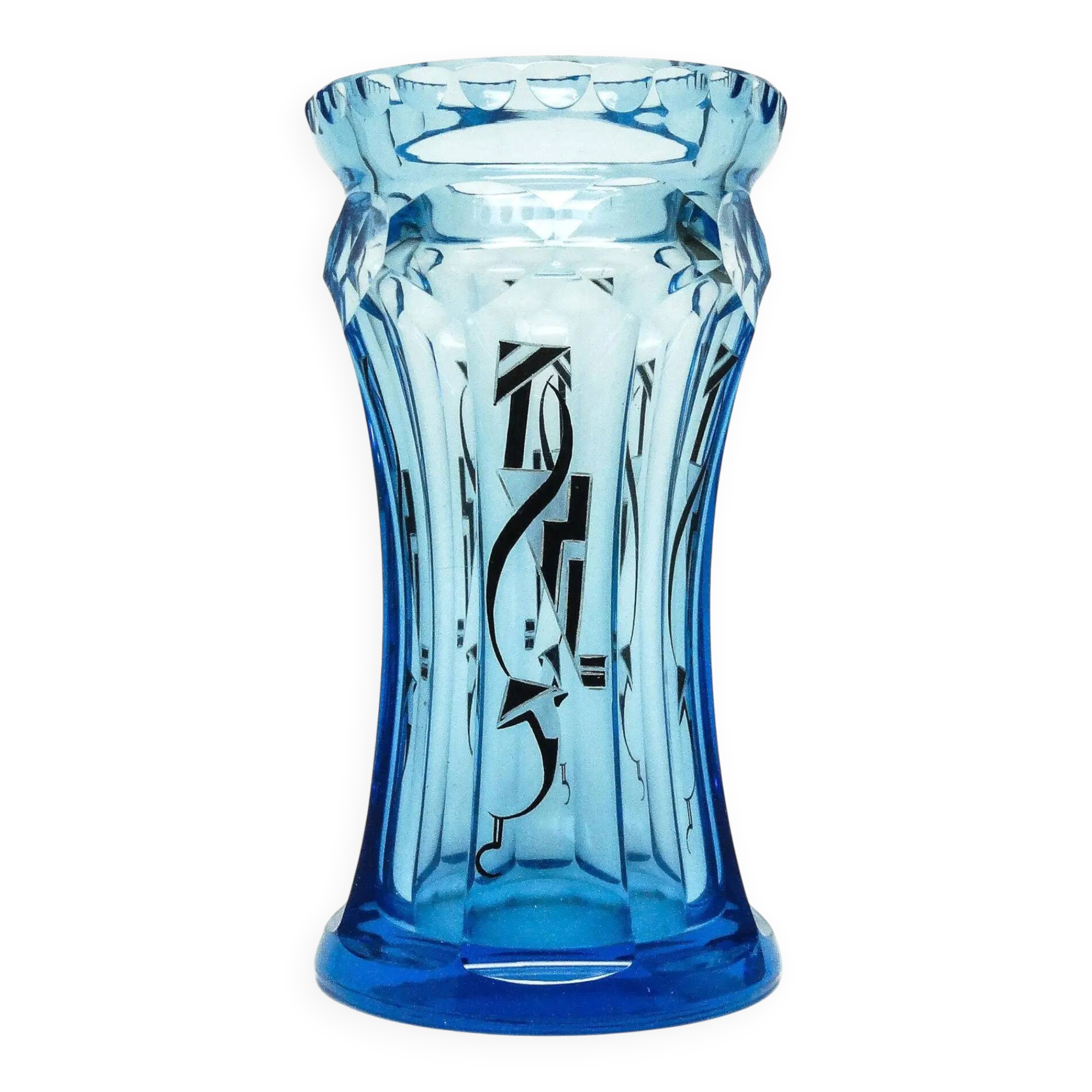 Art Deco vase, blue crystal, designed by K. Palda, Czechoslovakia, 1930s