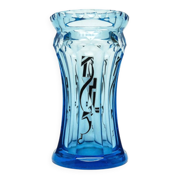 Vase Art Déco, cristal bleu, conçu par K. Palda, Tchécoslovaquie, années 1930