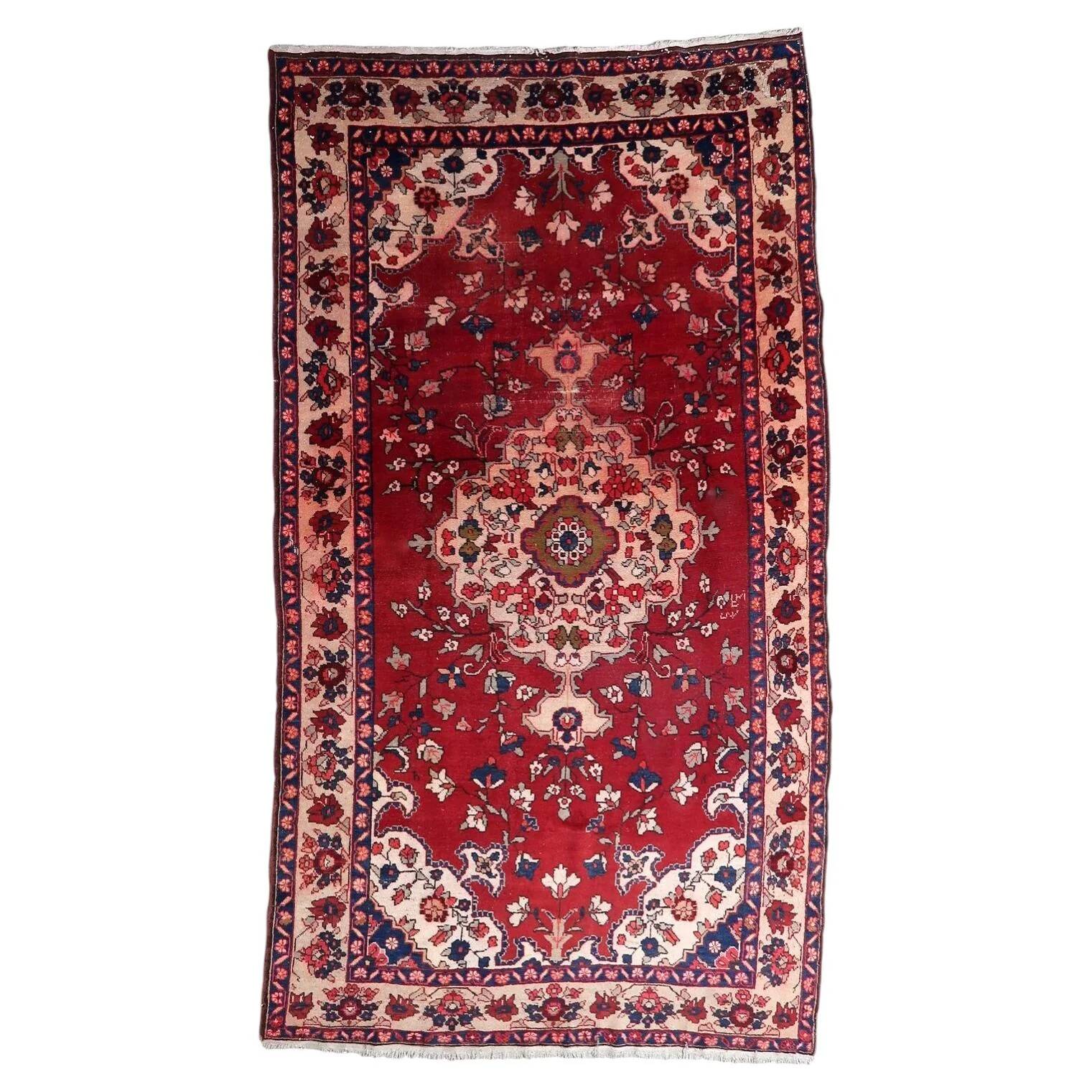Antique handmade wool Malayer rug 4.9' x 8.6' circa 1920s - 1C1285