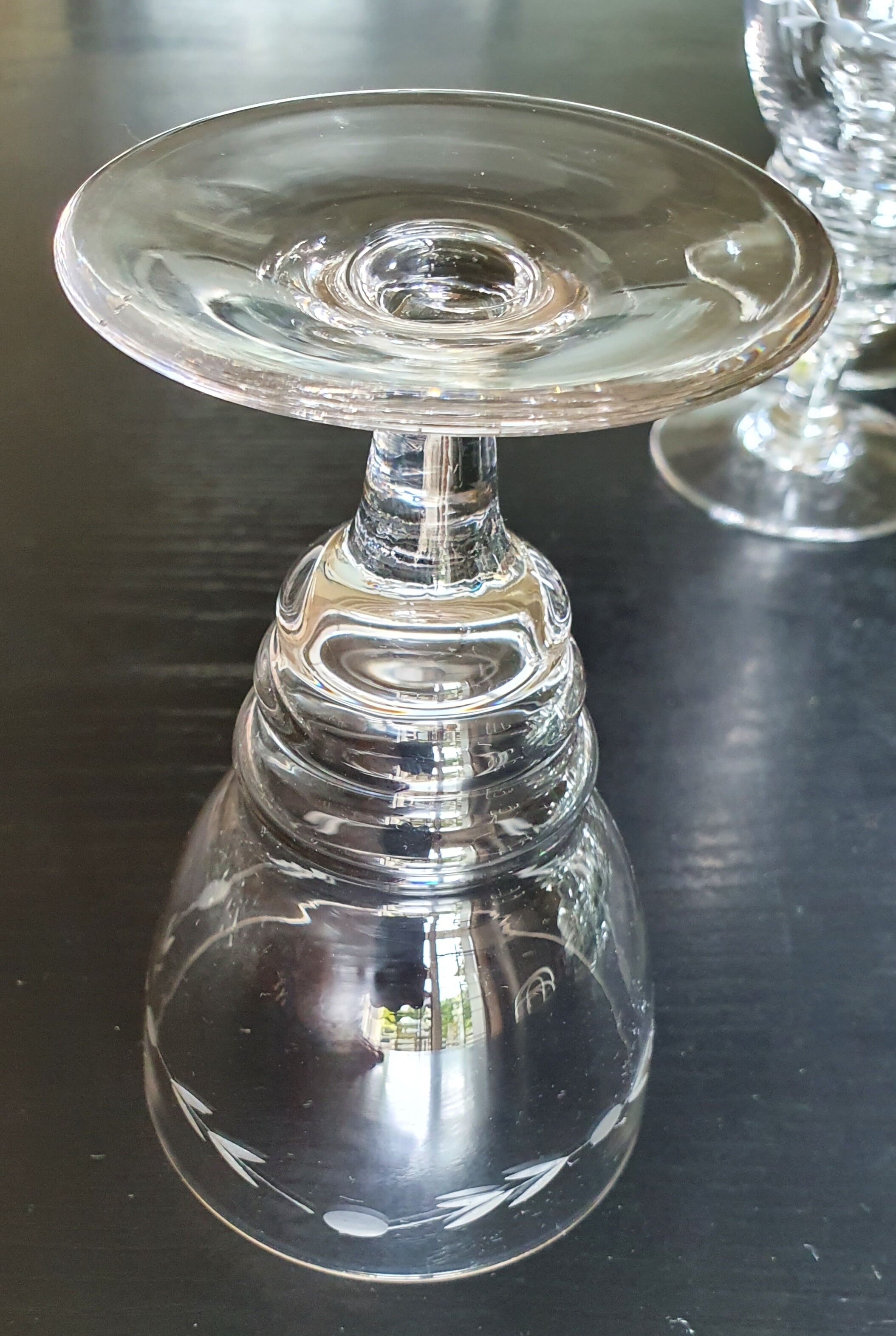 6 vintage wine glasses engraved pyramid shape