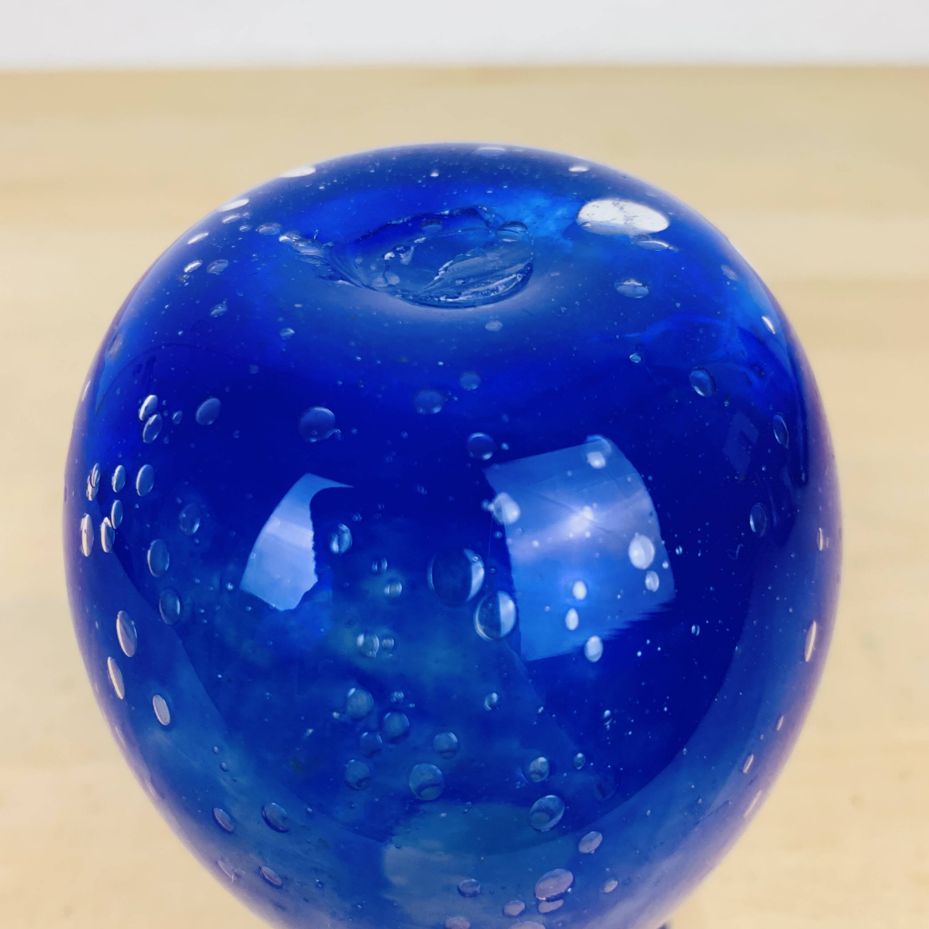 Biot vintage blue bubbled glass vase