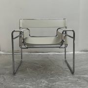 "Wassily" armchair by Marcel Breuer for Gavina in white leather.