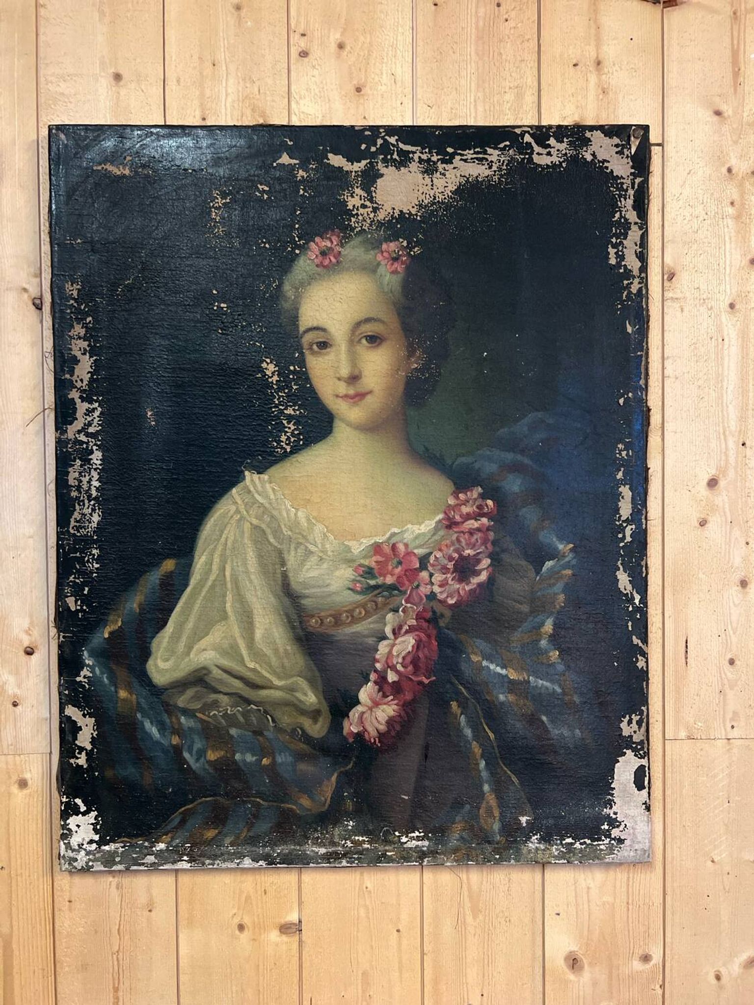 Portrait of a woman with a bouquet, 19th century.