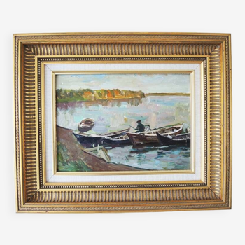 Old Painting Oil on Wood Framed & Signed: The Fisherman