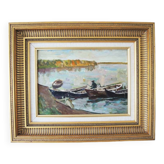 Old Painting Oil on Wood Framed & Signed: The Fisherman