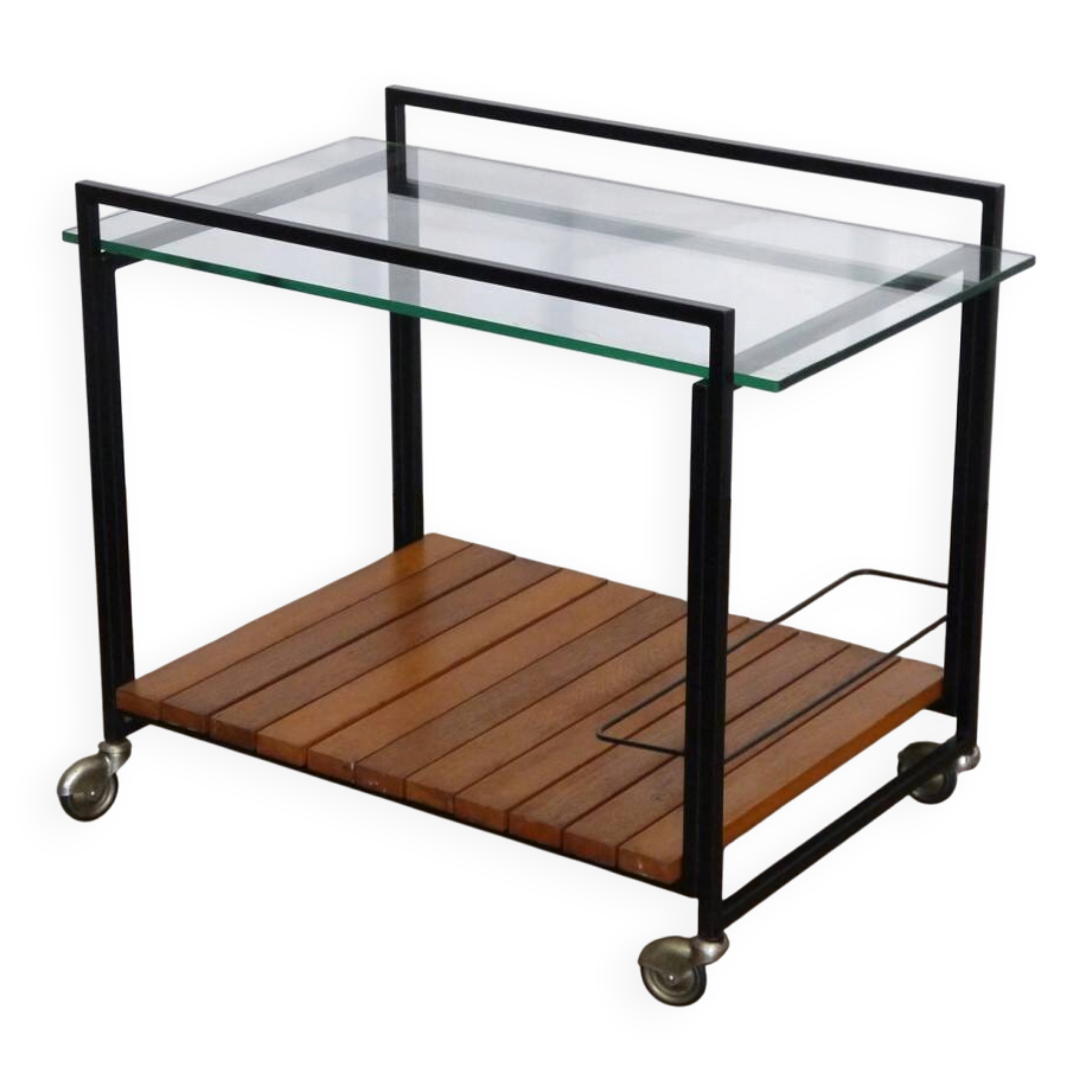 Modernist sideboard in metal, wood, and glass 1960